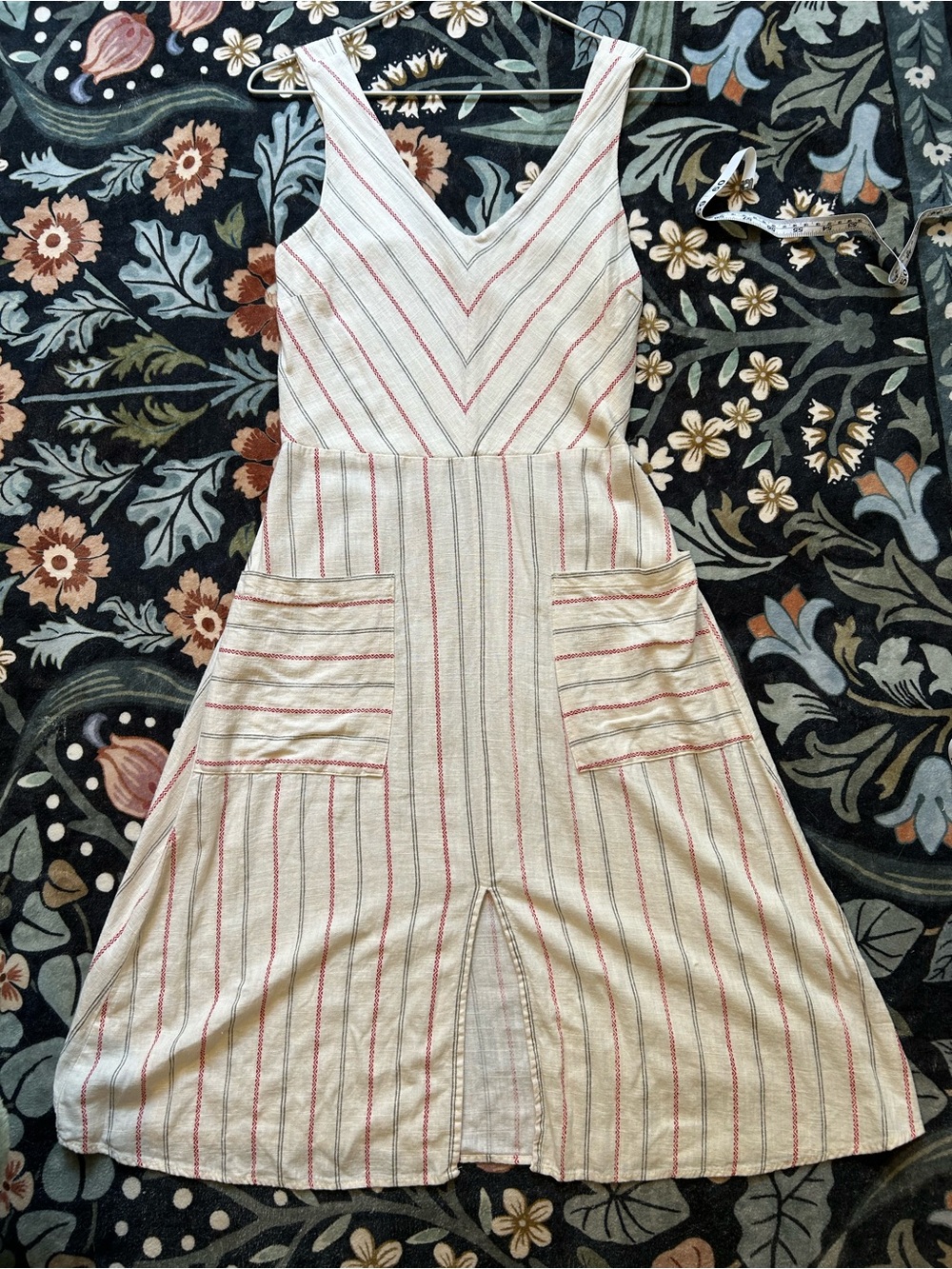 Monteau Cream Dress with Red and Gray Stripes
